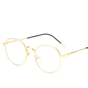Klassische Retro runde Metallrahmen Klarsichtbrille fuer Damen Herren Mode Brille