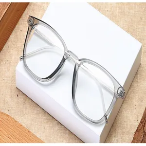 Clear transparent optical glasses frame detail shot, stylish and lightweight daily wear.