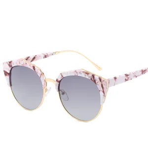 Lunettes de soleil polarisées femme rétro cadre marbre rond protection UV principale