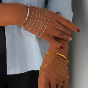 Bracciale rigido borchie catena multipla acciaio inossidabile stile rock punk moda gioielli