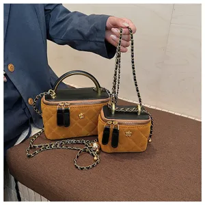 Mujer retro bolso acolchado vanity conjunto lujo cadena hombro cruzado bolso elegante