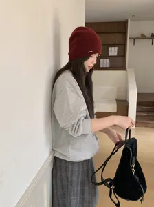 Berretto in maglia slouchy in stile coreano da donna, morbido cappello invernale caldo, stile casual.