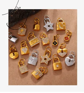 Collection of vintage style rhinestone paved lock heart and star charms for jewelry making
