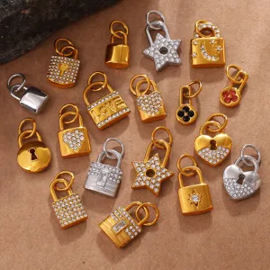 Vintage style rhinestone lock heart and star pendants for jewelry making accessories