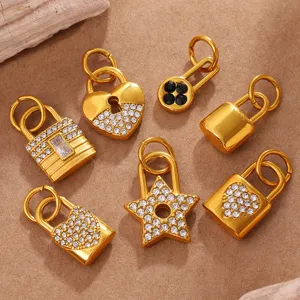 Set of vintage gold plated rhinestone lock and star charms for DIY jewelry making