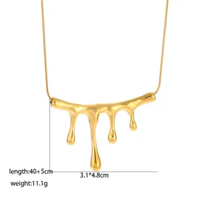 Detail view of gold irregular drip pendant necklace with dimensions and weight info