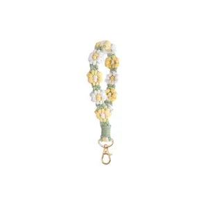 Handmade braided daisy flower lanyard phone strap with lobster clasp keychain accessory