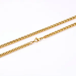 Gold stainless steel wheat chain necklace, custom titanium steel jewelry accessory DIY.