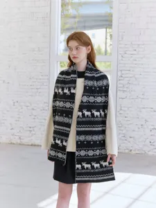 Fair Isle double-sided moose jacquard knitted scarf, cozy winter warm retro style neck warmer.