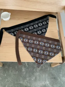 Fair Isle knit triangular scarf vintage cute hair band retro cozy winter fashion accessory.