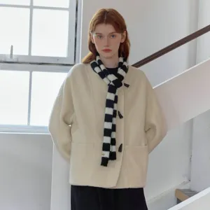 Trendy black and white striped knit scarf chic casual fashion winter accessory for women