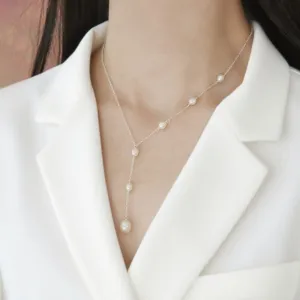 Edelstahl Süßwasserperle Y-Förmige Geometrische Halskette Für Damen Mode High-End Vielseitige Schmuck Kette Halskette