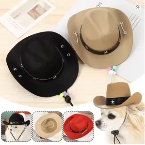 Haustier Mini Cowboyhut Western Stil Filzhut Für Kleine Hunde Katzen Party Kostüm Zubehör Verstellbarer Haustier Sonnenhut Mit Sternnieten