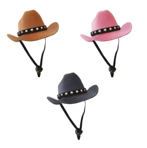 Pet Mini Cowboyhüte in Braun, Rosa und Grau mit Sternennieten und verstellbarem Riemen