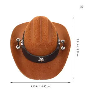 Detailansicht mit den genauen Abmessungen dieses braunen Haustier-Cowboyhuts aus Filz mit Stern