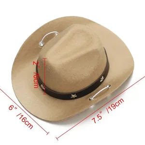 Mini-Haustier-Cowboyhut aus braunem Filz mit Maßangaben, ideal für Katzen und kleine Hunde