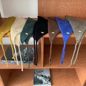 Damen Retro Strick Dreiecksschal Einfarbig Winter Warm Schal Ins Stil Dekorativ Halstuch Häkeln Bandana Für Tägliche Outwear