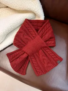 Sciarpa incrociata in maglia treccia rossa colletto caldo invernale stile coreano chic