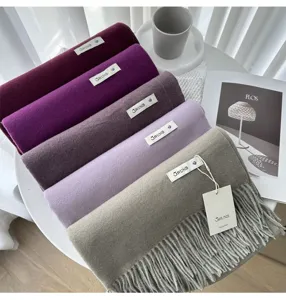 Solid color winter cashmere scarf for women, warm soft tassel wrap, stylish cold weather neck warmer.