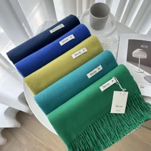 Solid color cashmere scarf women winter warm shawl fringe versatile high-end winter accessory