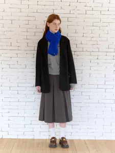 Blue knitted scarf for women and men, cozy winter warm wool blend neck warmer, chic accessory.