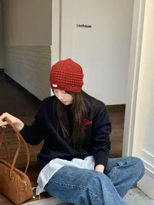 Korean retro hollow knitted hat autumn winter warm versatile cute beanie fashion stylish hat