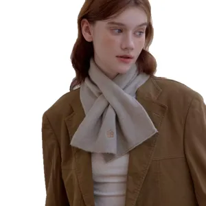 Korean style chic floral embroidery short cross scarf winter warm neck wrap for women