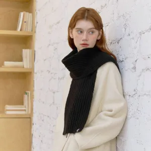 Cozy wool knit scarf for women and men, solid color winter warm neck wrap for daily wear.