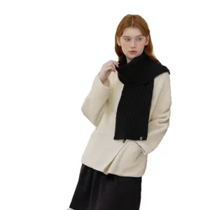Black knitted wool scarf for women winter warm thick soft cozy neck warmer clothing