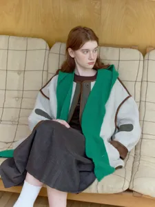 Autumn winter knitted scarf shawl and lamb fleece jacket set, cozy warm fashion style apparel.