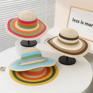 Sombrero de paja mujer ala ancha rayas multicolor sombrero de sol playa vacaciones
