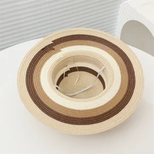 Sombrero de paja de color contraste mujer playa verano tejido ala ancha de sol