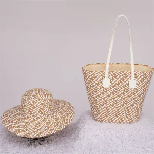 Women Straw Hat Woven Tote Bag Set Summer Beach Vacation Sun Hat Large Capacity Shoulder Bag Casual Holiday