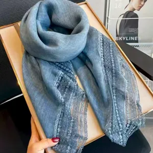 Blue lace edge square scarf spring thin women versatile elegant decorative neckerchief