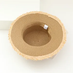 Sombrero de paja para mujer con bordes deshilachados, estilo francés sombrero de sol para playa.