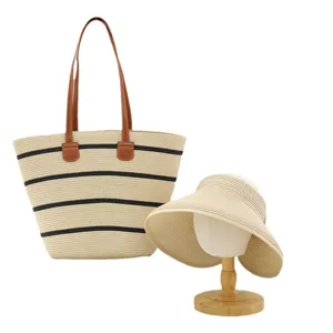 Set Cappello di Paglia e Borsa Tote Estate Spiaggia Cappello Sole Borsa Tracolla