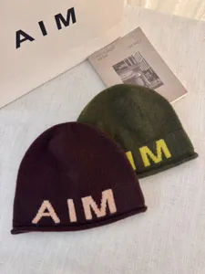Wool blend letter knitted beanie hat winter warm soft cozy stylish casual cap detail