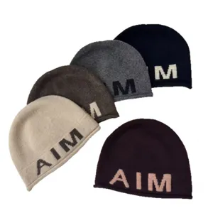 Women wool letter knitted beanie hat autumn winter warm soft casual fashion cap multi color