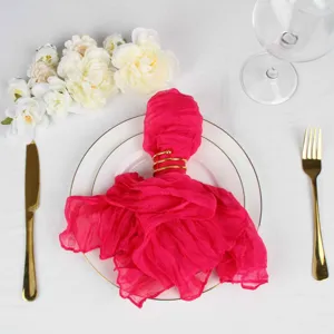 Wedding party table napkin set with folded gauze solid color design for elegant dining decor.