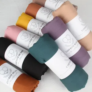 Solid color cotton scarf for women, soft wrinkled fabric winter warm fashion shawl neckerchief.
