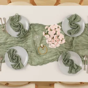 Bohemian Pleated Table Runner And Napkin Set Solid Color Polyester Fabric For Wedding Party Home Dining Table Decoration