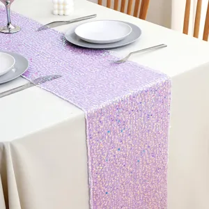 Light purple sequin table runner for wedding party banquet table decoration and celebration events.