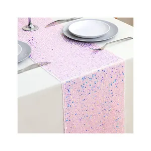 Pink sequin table runner for wedding birthday party dining table decor main view display