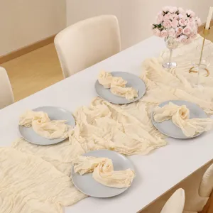 Boho gauze table runner and napkins set for wedding party dinner table home decor.