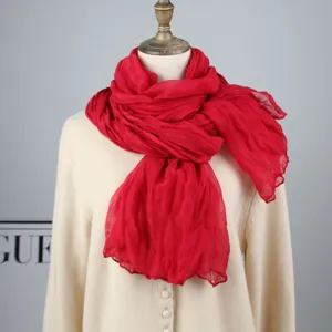 Women solid color pleated scarf spring warm windproof fashion neckerchief shawl top