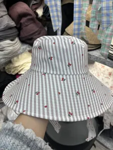 Women oversized brim bucket hat spring autumn casual striped small fruit print sun basin hat