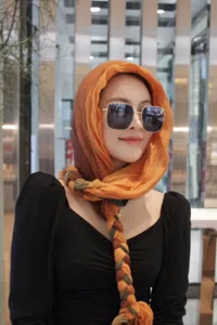 Handmade braided headscarf scarf women fashion versatile ethnic style orange brown headwrap