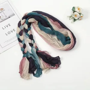 Handcrafted braided colorful scarf for women, ethnic style versatile headwear and fashion shawl.