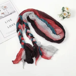 Multi-color braided scarf for women, stylish gradient design, versatile fashion headwear.