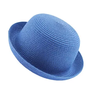 Chapeau de paille bleu femme ete cloche chapeau de soleil decontracte plage protection solaire